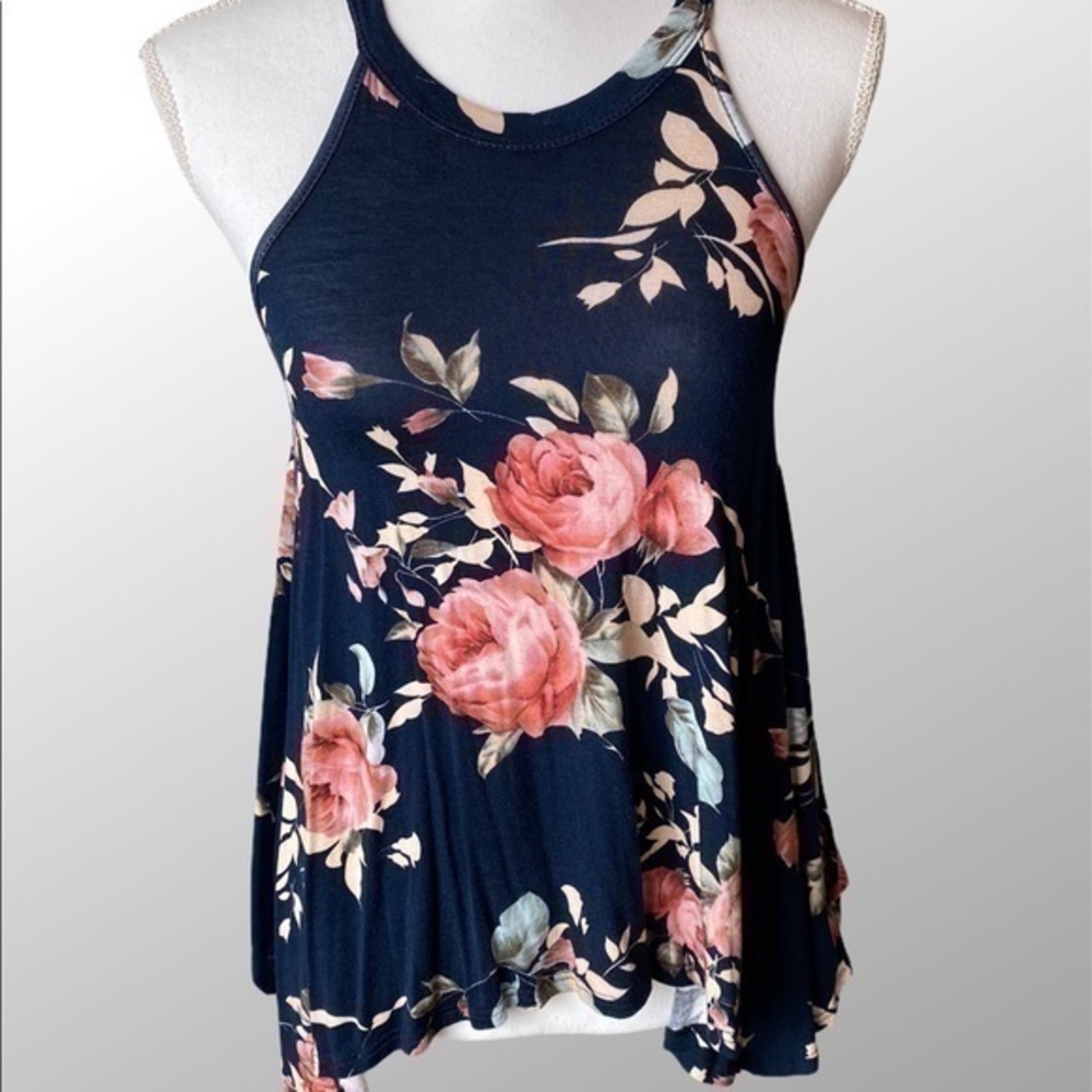 Navy Floral Asymmetric Flowy Tank Stop Size S